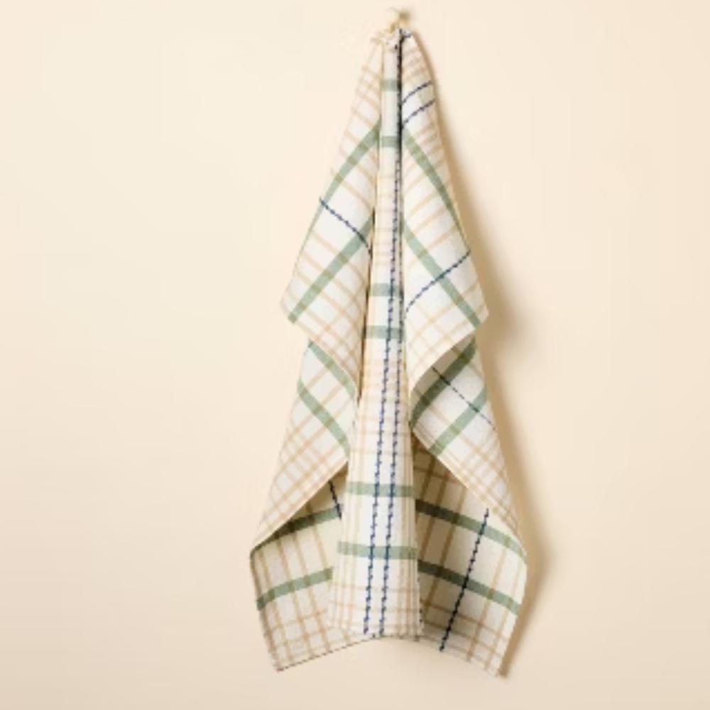 HEARTH & HAND NWT kitchen flour sack -natural plaid